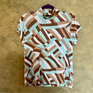 Vintage Y2K Psychedelic Geometric Mock Neck Slinky Top L